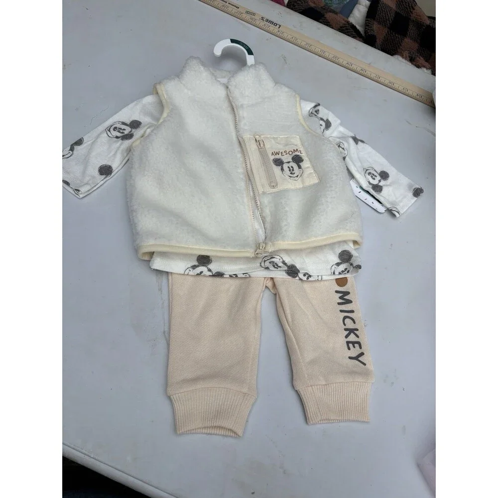Disney Mickey Mouse Boys 3-Pc Vest, Long Sleeve Shirt & Pants Size 3-6 Month NWT
